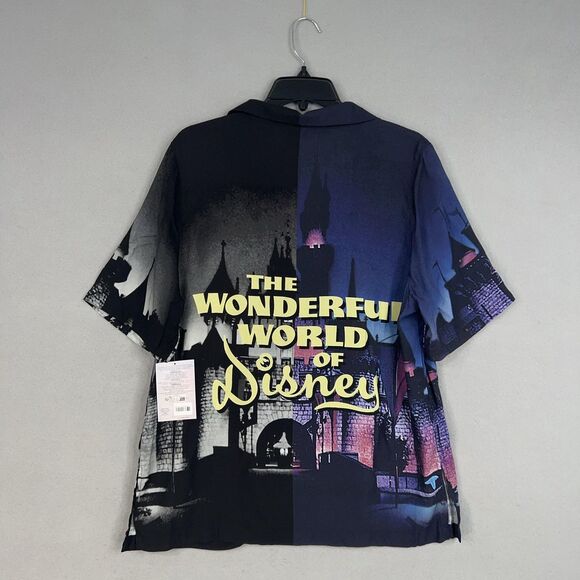 Disney Shirt Womens Large Black Purple Castle Camp Button Up Wonderful World 100 - Picture 1 of 13